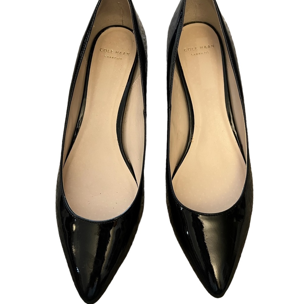 Cole Haan Grand OS Black Patent Leather Pointed Toe Low 2” Heels Pumps